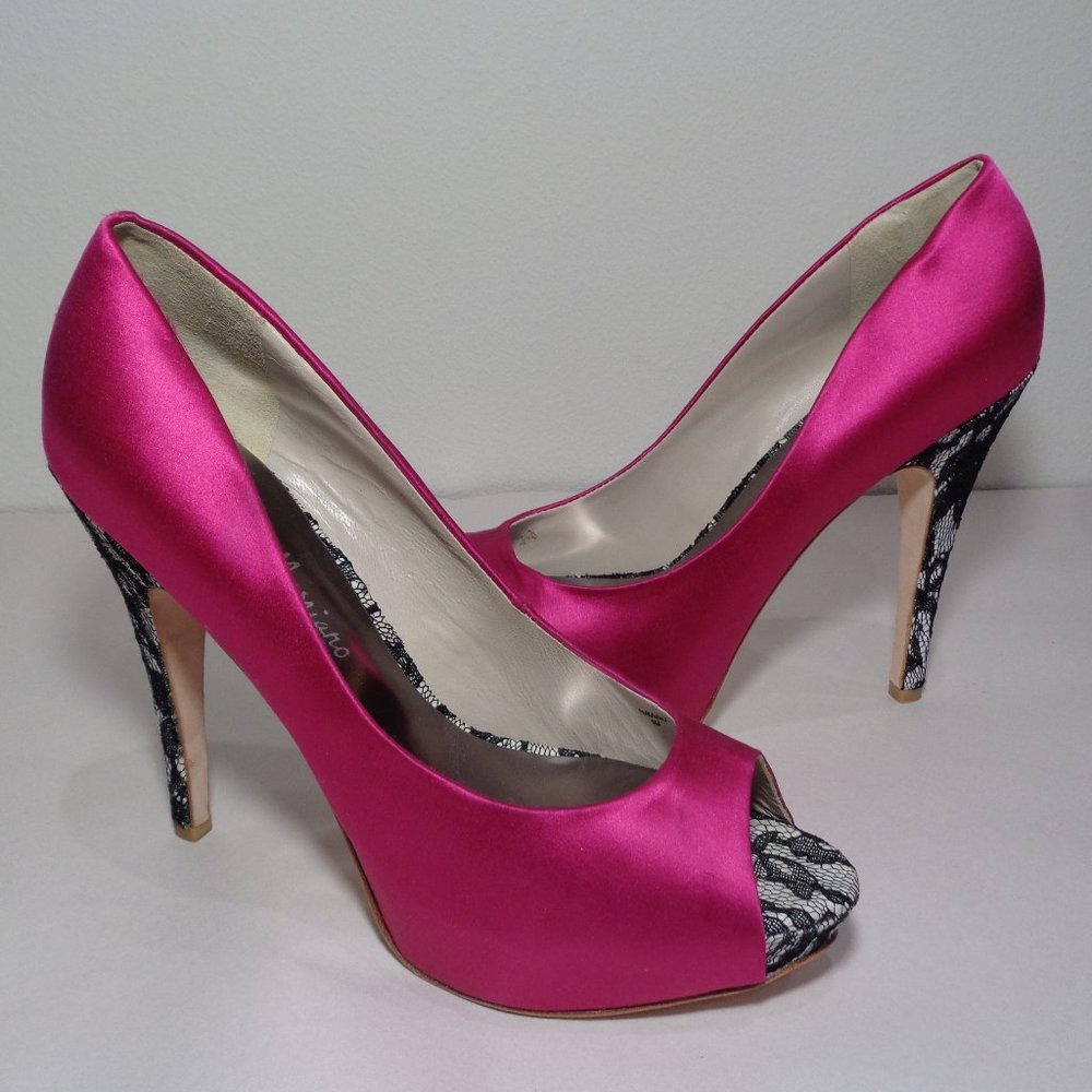 Guess by Marciano Size 9 M KAWA 2 Dark Pink Satin Heels New Women's Shoes